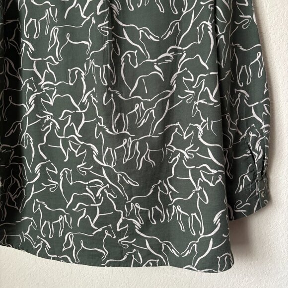 Coldwater Creek Horse Equestrian Novelty Print Pintuck Popover Blouse Shirt Top - Picture 12 of 12